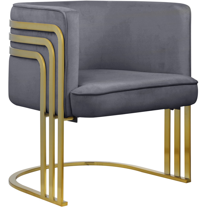 Loicel Velvet Barrel Chair, Gray Velvet