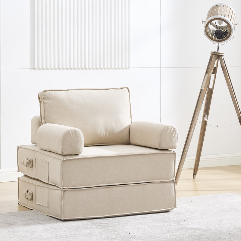 Canapé-lit simple 36 po en cuir chamois, Beige