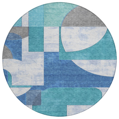Daeel Teal Washable Indoor-Outdoor Rug - LOOMLAN