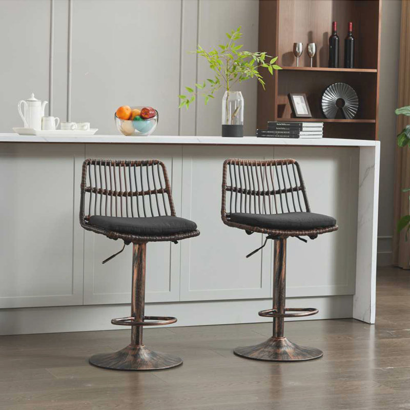 Chaise de bar pivotante 360, Tissu noir / structure en noyer