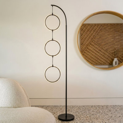 Lampe sur pied industrielle arquée 74 po avec halos DEL de fantaisie et gradateur à 3 voies intégré - 74 po