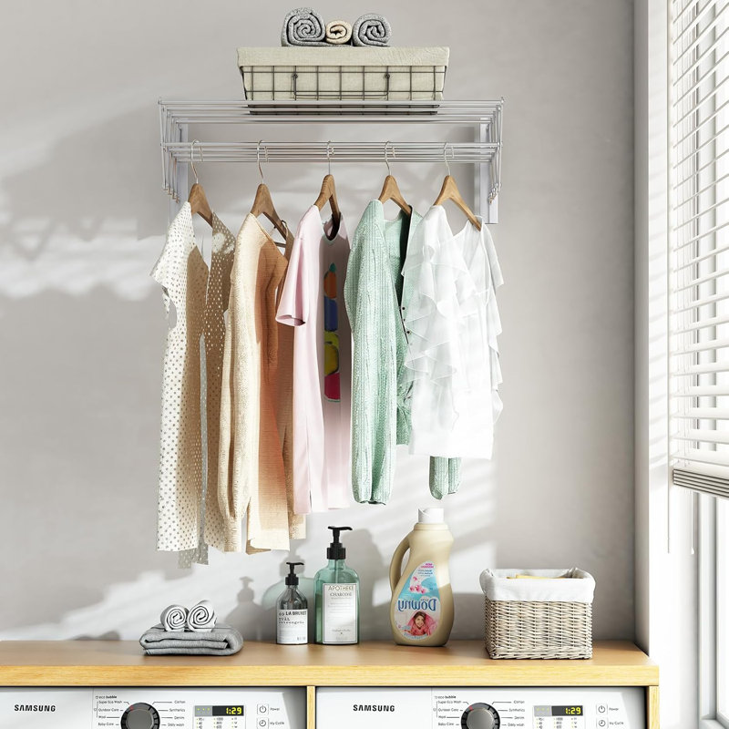 Rustproof Accordion Retractable Drying Rack, 8.31" H x 25.2" W x 25.2" D