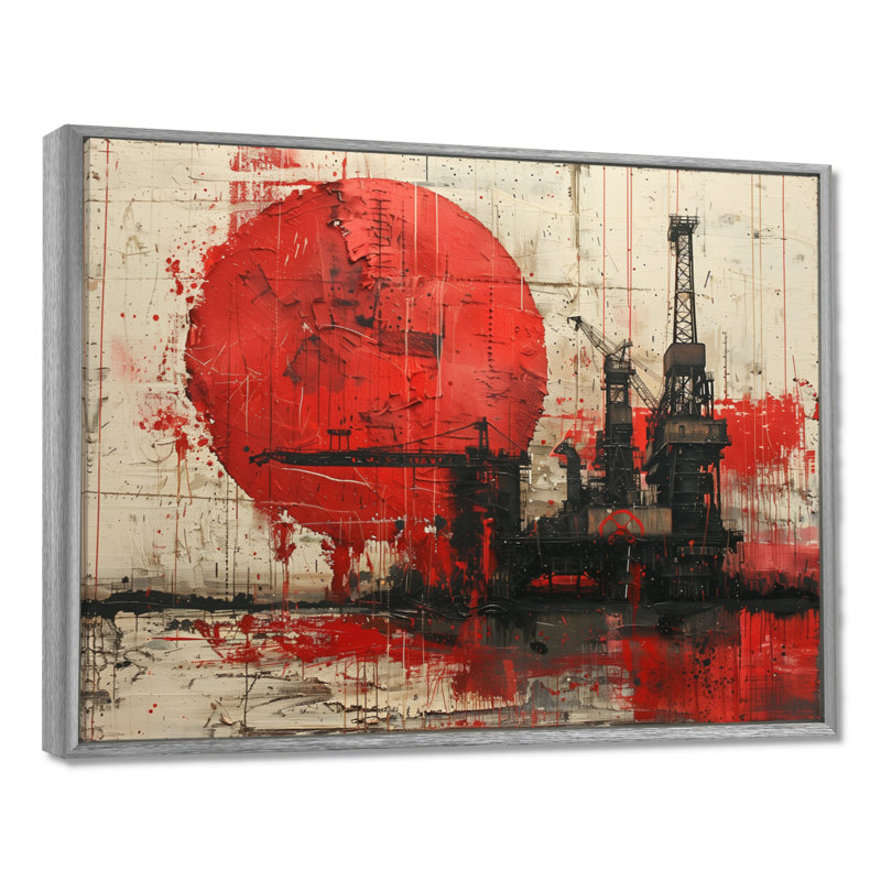 Impression d'art mural rouge noir et pétrochimie, Toile argentée avec cadre flottant, H 16 po x l 32 po x P 1 po