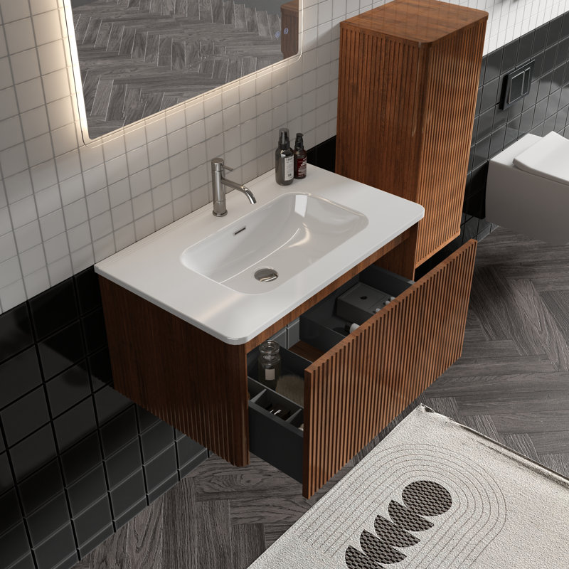 Armoire latérale flottante rayée pour salle de bain, armoire de rangement murale pour petits espaces