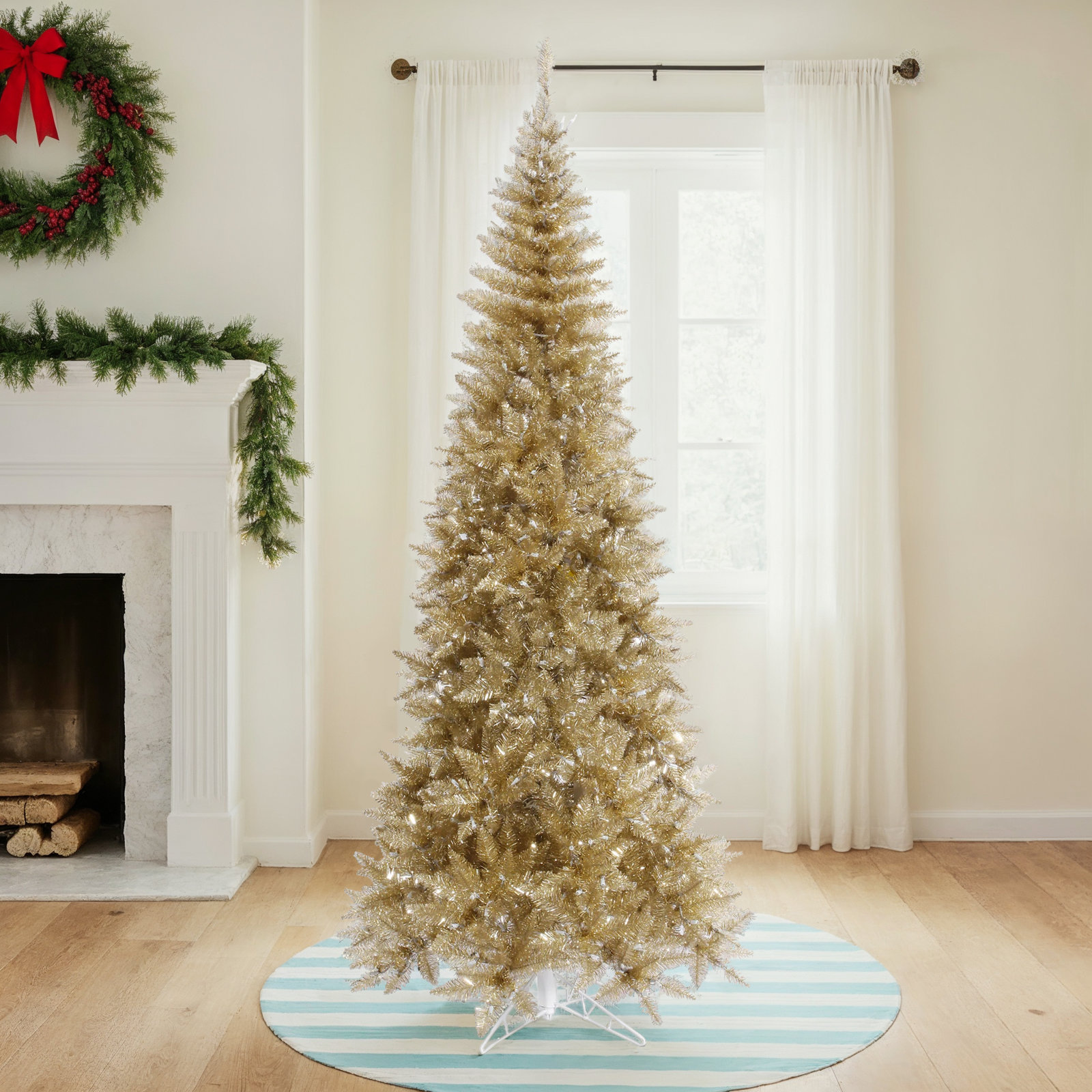Champagne Tinsel Fir Pre-Lit Christmas Tree, 7.5' H, Warm White LED