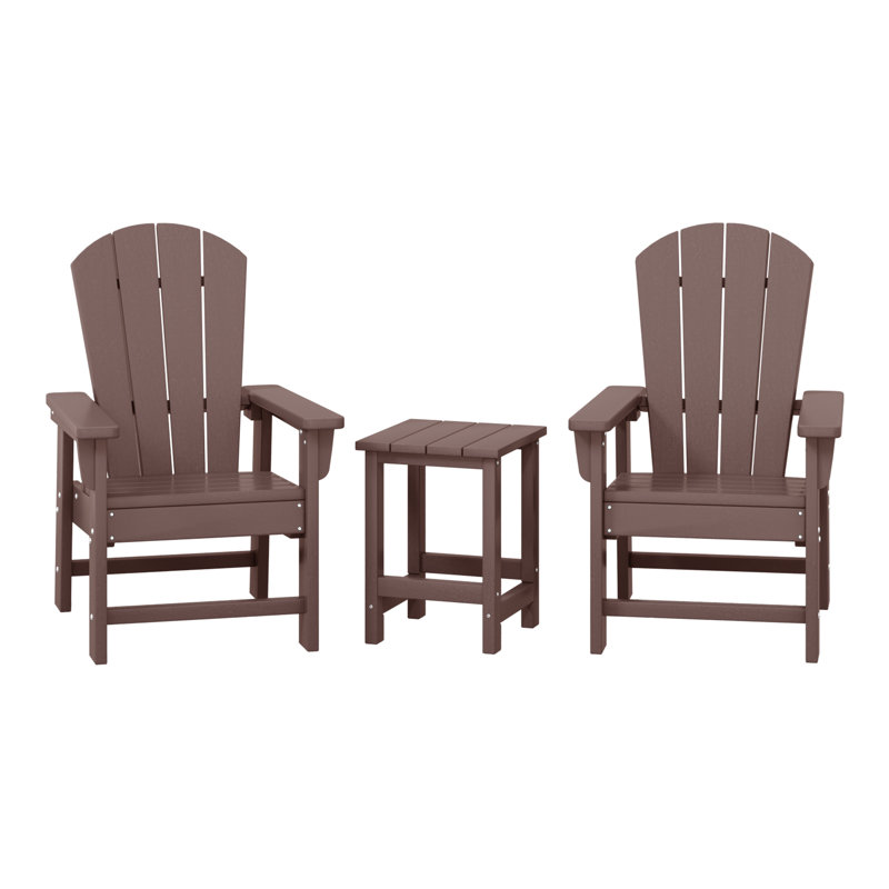 Laguna Kids Outdoor Poly Adirondack Chair With Side Table 3-Piece Set, Dark Brown