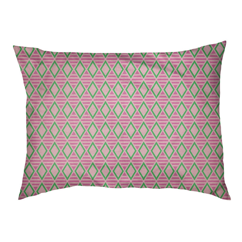 Coussin de créateur géométrique diamants Byrge, l 42,5 po x L 32,5 po, Rose et pastel
