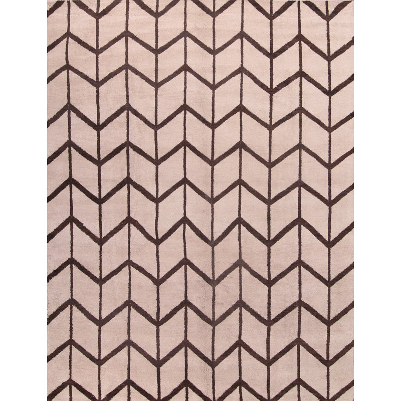 Tapis beige/brun en laine noué la à la main marocain treillis oriental Delphine, Rectangle 9 pi x 12 pi