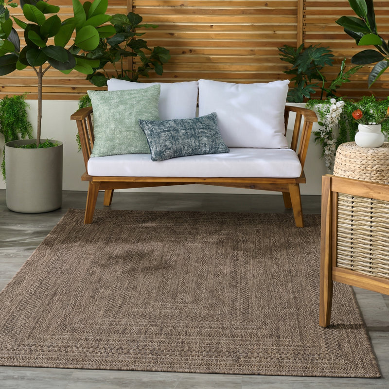 Cascio Geometric Indoor/Outdoor Area Rug, Rectangle 4' x 6', Brown
