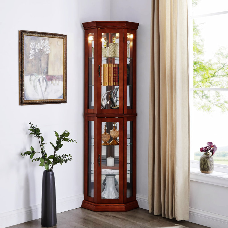 Vitrine de coin avec lumières, Noyer
