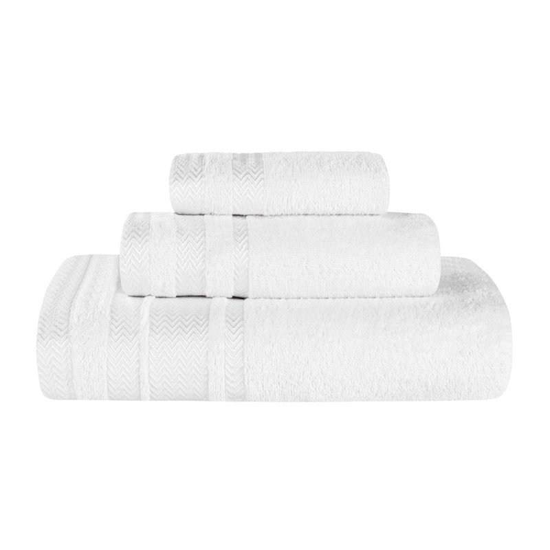 Bouse Hays Cotton Solid Plush Soft Absorbent Medium Weight 3 Piece Bathroom Towel Set, White