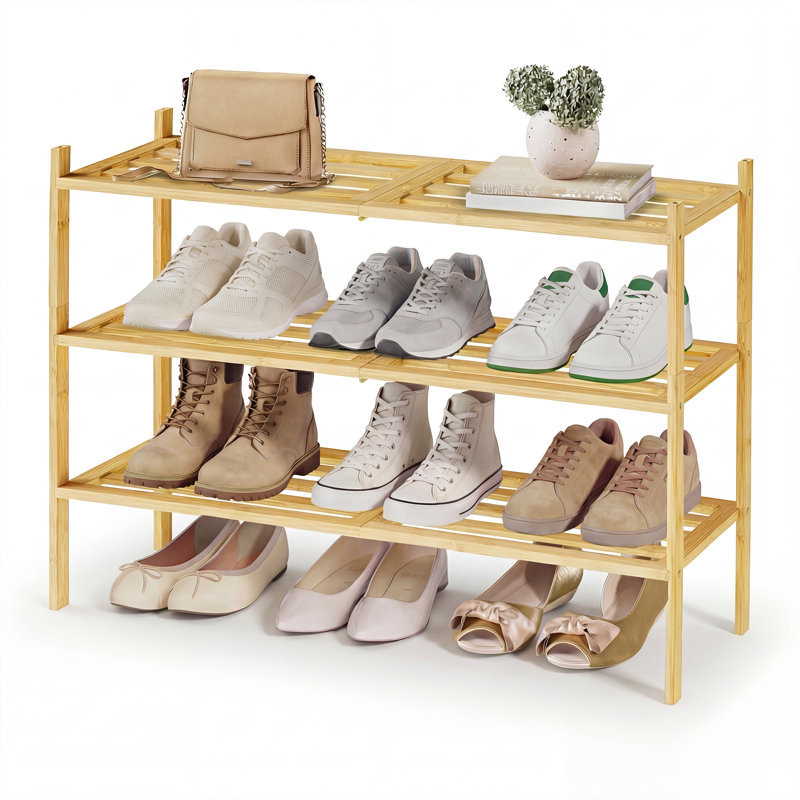 Borehamwood 16 Pair Stackable Shoe Rack, Natural Wood