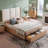 Modern Wingback Upholstered Bed with 2 Footboard Drawers, Queen, Beige Linen-1108092537-1108092539