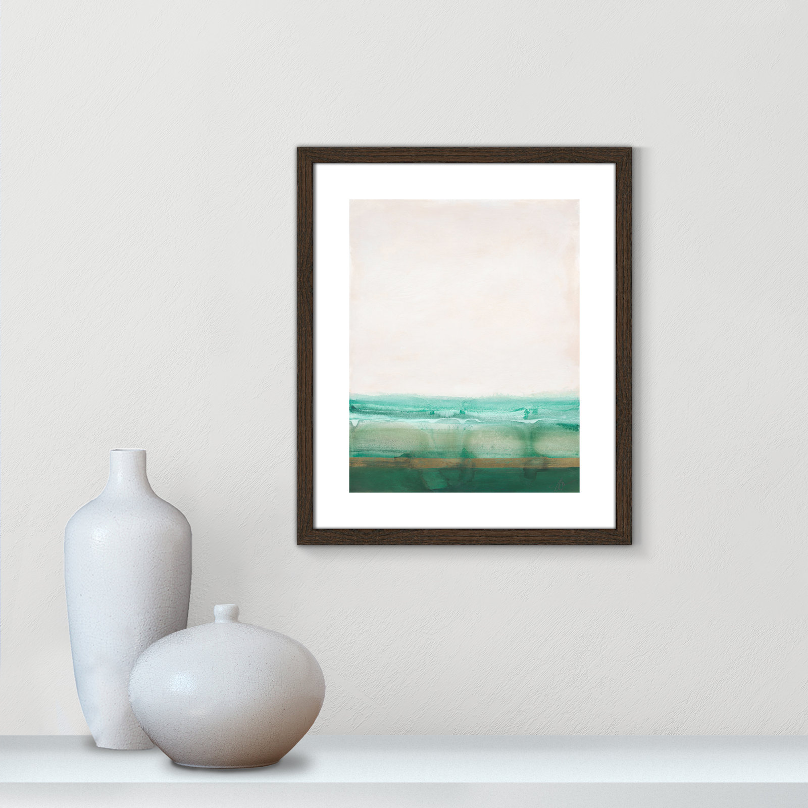 Franke "Emerald Shores" Print by Filippo Ioco, 19" H x 16" W x 0.75" D, Walnut Wood Framed Paper