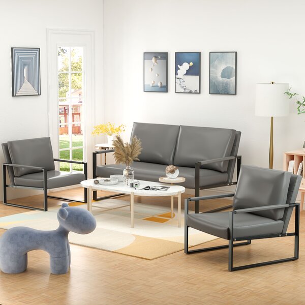 Corrigan Studio® Carlean 3 piece Faux Leather Configurable Living Room ...
