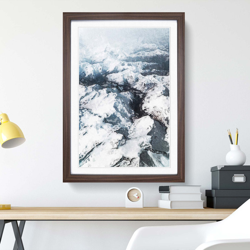 Snow Covered Mountain Range - Picture Frame Art Prints, 36cm H x 27cm W x 2cm D, Walnut Framed