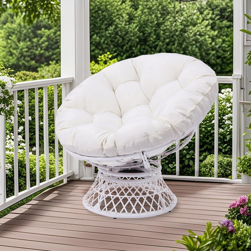Hubhalsun 360° Swivel Papasan Chair, Round Wicker Papasan Chair with Thick Cushion, 350 lbs Capacity Indoor/Outdoor Papasan Chair for Patio, Living Room, Bedroom