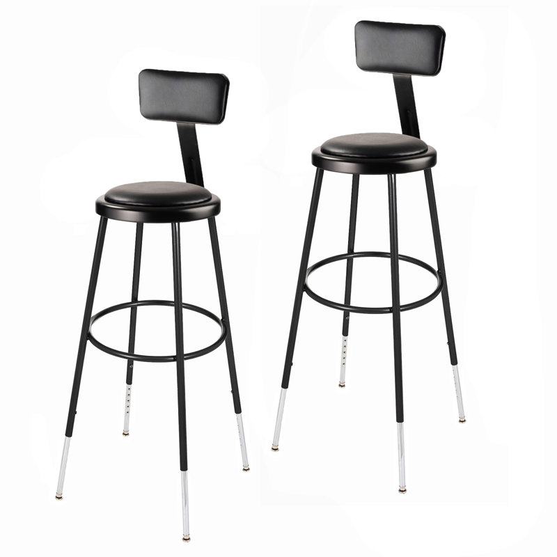 Otto 32-39 Inch Height Adjustable Heavy Duty Commercial Grade Vinyl Padded Stool with Backrest, Black, 30.5"