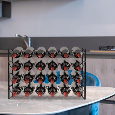 4 Tier Wine Rack - 3-In-1, Stackable, 24-Bottle Wine Storage Rack For Cabinet Or Pantry (Dark Black) by Latitude Run