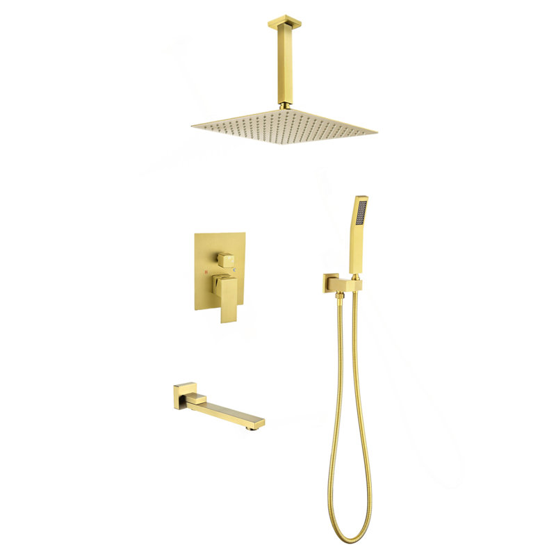Shower System Combo With Hand Shower, 16 Inch Shower Head And Tub Spout, Brushed Gold