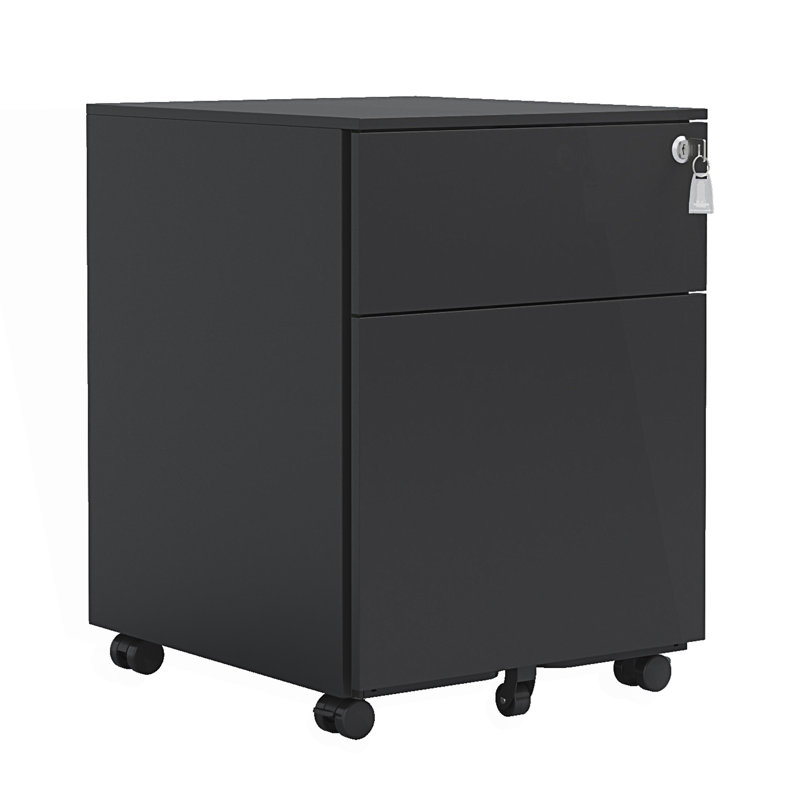 Classeur d'appoint, classeur mobile 2 tiroirs avec serrure en acier, Noir, noir, noir, noir