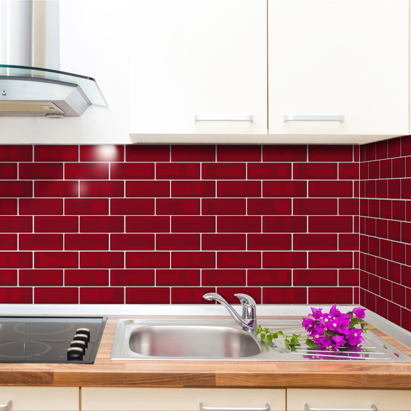 Anjelien PVC Glossy 3D Sticker Tile 15cm x 30cm, Red/White
