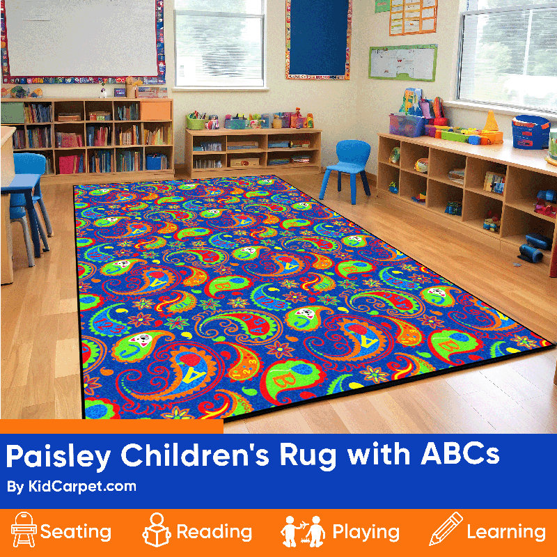 Tapis pour salle de classe KidCarpet.com ABC Paisley, Rectangle 6 pi x 9 pi
