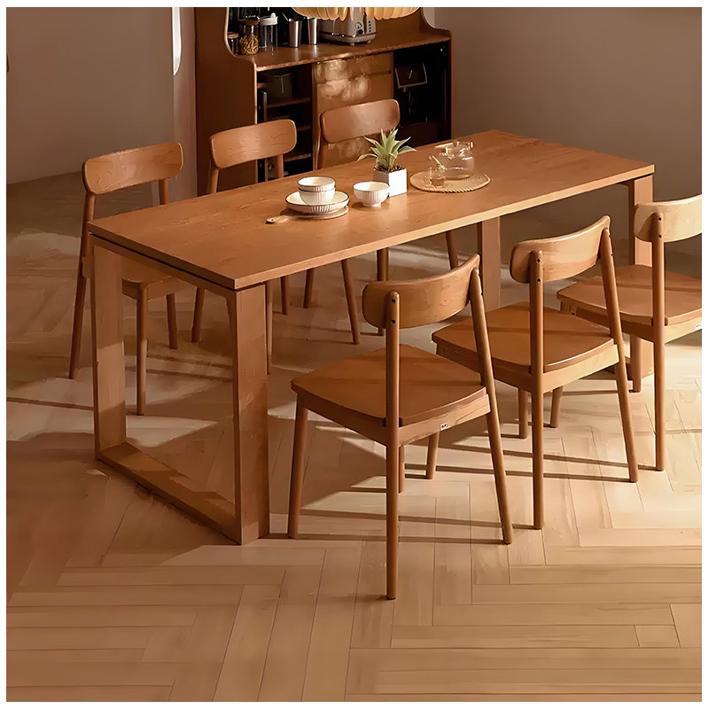 Retro and elegant solid wood table set, 29.52"H x 82.67"L x 31.49"W