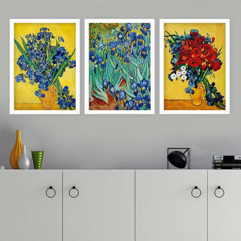 Ensemble de 3 peintures élégantes encadrées décoratives, 13,8 x 17,7 pouces chacune | 100% bois avec cadre 100% polystyrène (épaisseur: 0,8 pouce) | Impression numérique UV, parfaite pour le salon et la décoration intérieure