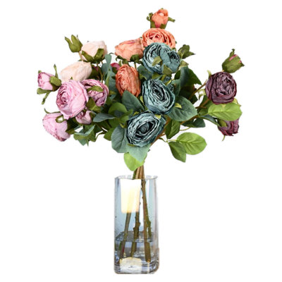Arrangement floral de pivoines de ferme artificielles dans un vase, fausse tige longue avec de l'eau artificielle