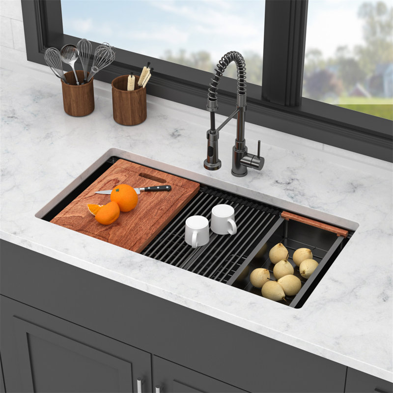Évier de cuisine à double cuve encastrable 36 po x 19 po x 10 po noir bronze industriel avec deux cuves profondes de 10 po