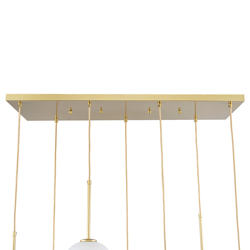 Luminaire suspendu 7 lumières en verre dégradé pour îlot, Glossy White, Gold