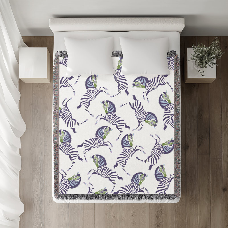 Jeté en mélange de coton Ciro Zebra, L 70 po x l 50 po, Pervenche / blanc cassé