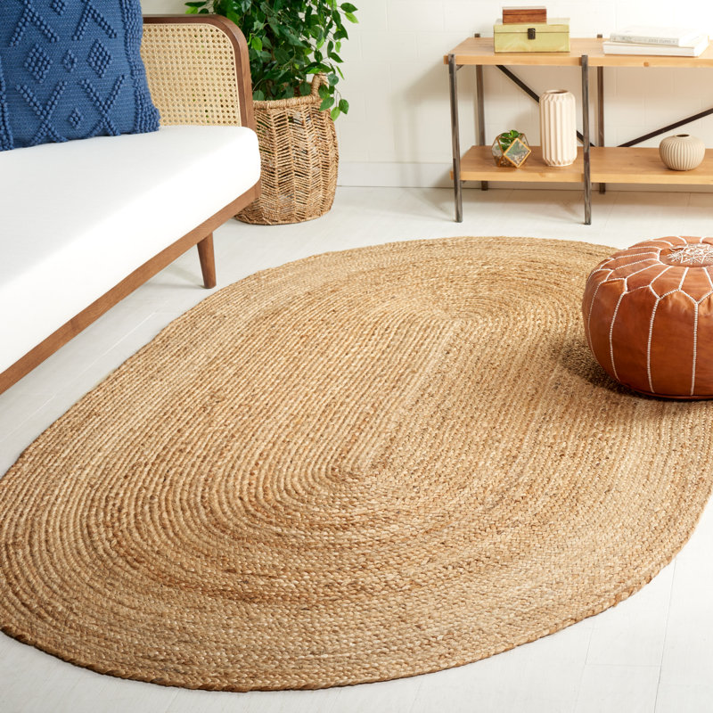 Alexina Hand-Woven Natural Jute Solid Color Area Rug, Ovale 5 pi x 8 pi, Natural