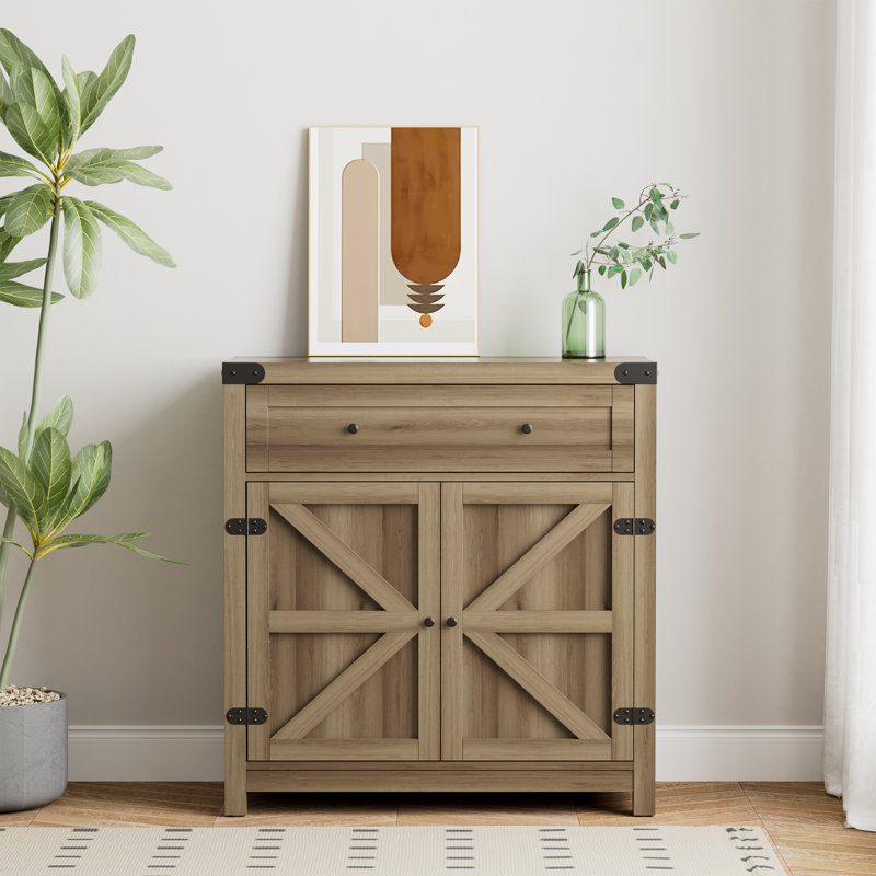 Armoire d'appoint en bois 2 portes 33,46 "avec 1 tiroir, Chêne blanc