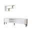 Meuble télé moderne blanc avec tablette murale, 55,1 po x 17,6 po x 11,6 po | 100% panneau de particules enduit de mélamine, épaisseur: 0,7 po | Design scandinave, solution de rangement élégante pour le salon et les espaces de divertissement-1826067831