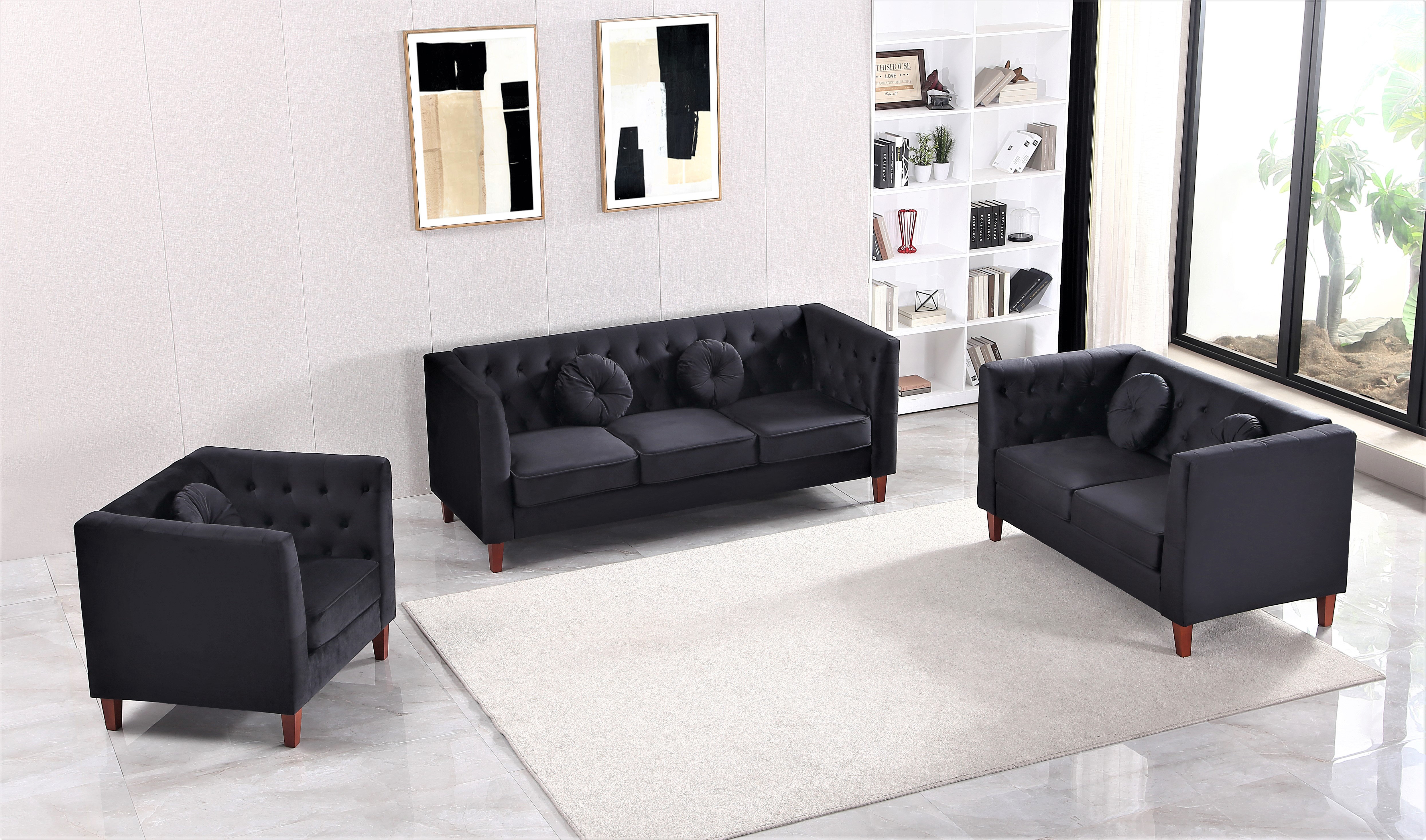 Everly Quinn 3 Piece Velvet Foam Living Room Set | Wayfair