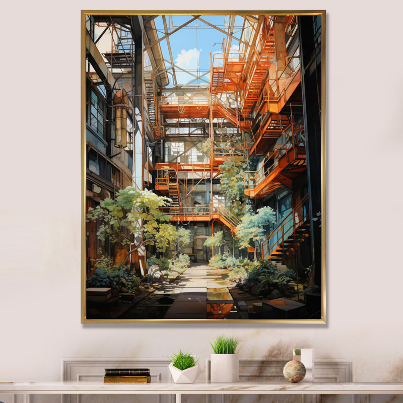 Gambrines Factories Industrial Harmony III, reproduction d'art sur toile, Cadre flottant doré, H 40 po x l 30 po x P 1,5 po