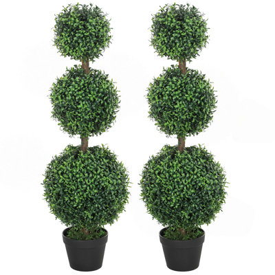 2 Pcs/Set. Artificial Ball Boxwood Topiary Trees, Fake Plants In Pot