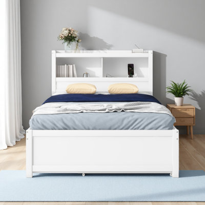 Full Size Platform Bed With Trundle, Drawers And USB Plugs