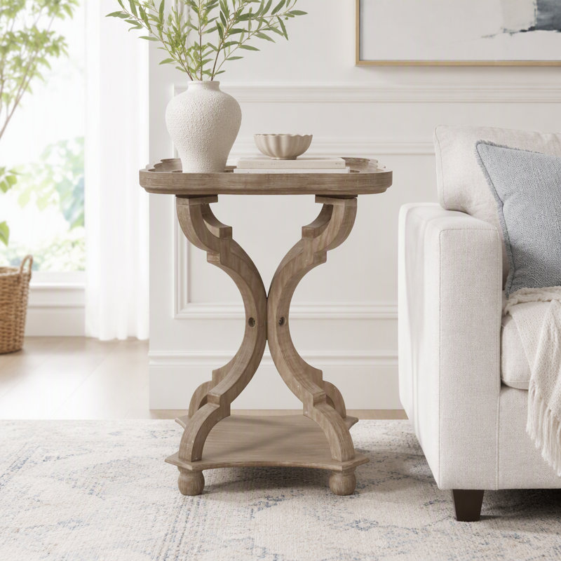 Table d'appoint French Country avec base en sablier, Naturel