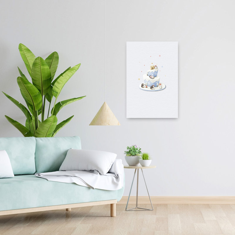 Whimsical Winter Cake Abstract Minimalist Penguin Landscape Nature Wall Art Print 1 Piece Wrapped Canvas Wall Art
