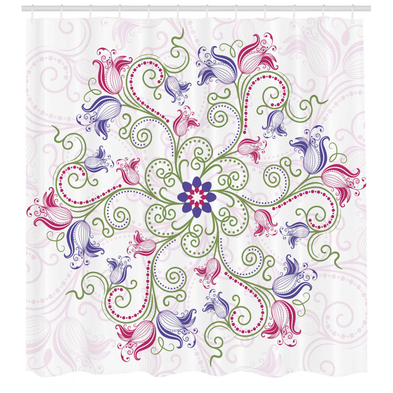 Mandala Shower Curtain Set + Hooks, 70"H x 69"W, Purple