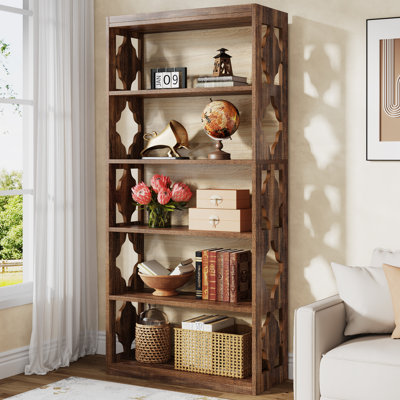 6-tier Etagere Bookcase, 70 Inch Tall Freestanding Bookshelf With Hollow Patterns