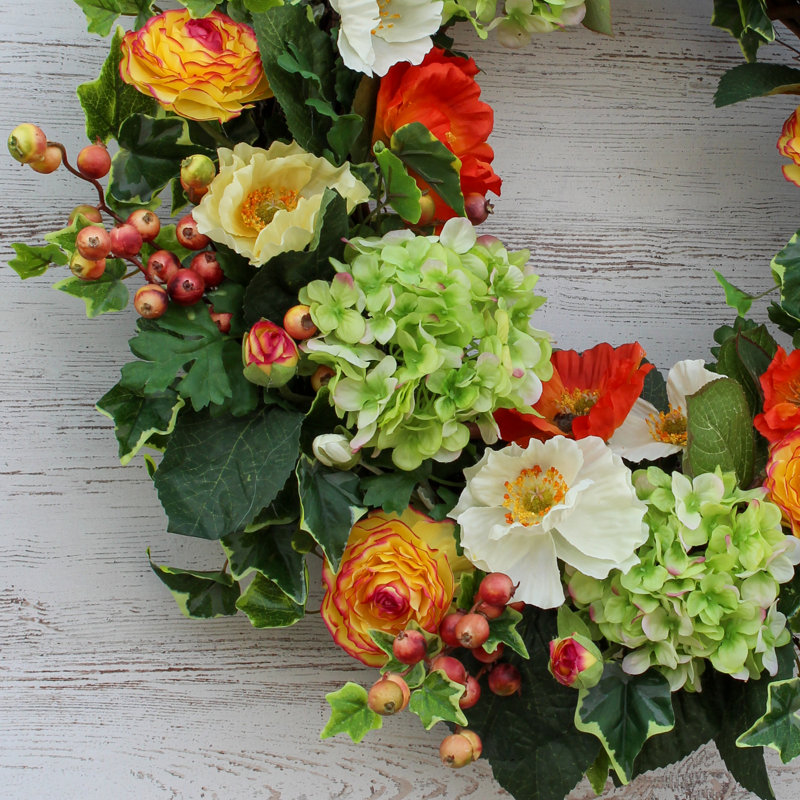 Couronne en soie hortensia et dépilée, H 30 po x l 30 po x P 6 po