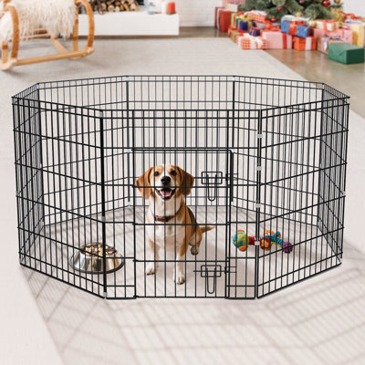 30" H 8 Panel Foldable Metal Wire Dog Playpen With Lockable Door, Indoor/outdoor Pet Exercise Pen For Small To Medium Dogs