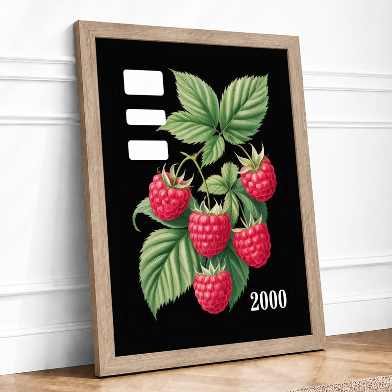 Raspberry Branch Botanical - Print, A2 - 59.4 x 42.0 cm, Oak