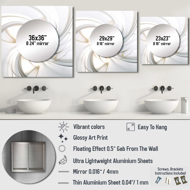 Fractal Flower Joy in Cosmic White I - Grand miroir carré à décor de fractales, 23 po x 23 po