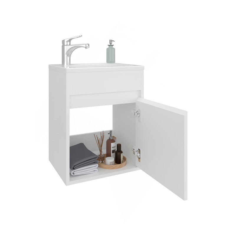 Meuble-lavabo flottant Furman, Blanc