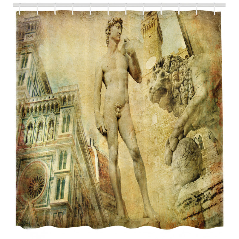 Ensemble de rideau de douche et crochets italie, H 70 po x l 69 po
